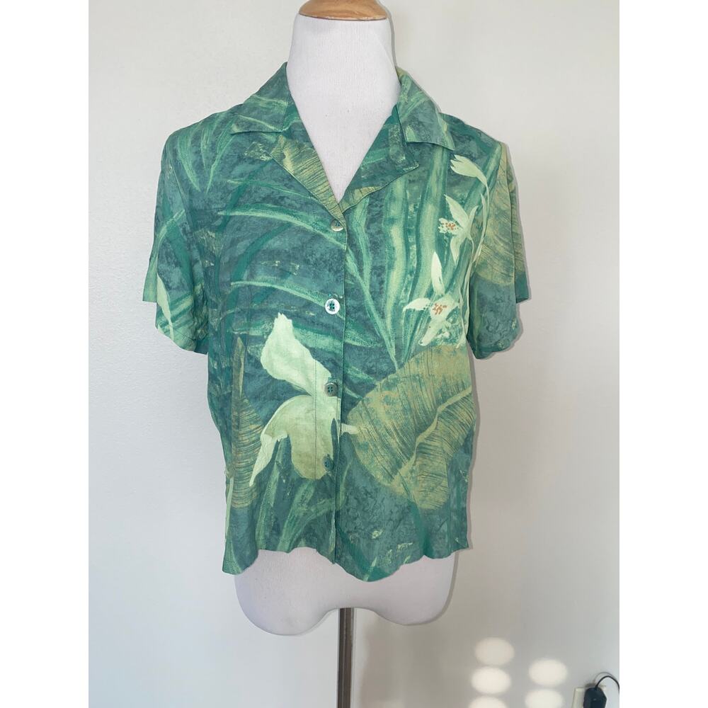 VTG James World Top Button Front Boxy Green Leaves Palmorca Unisex Small